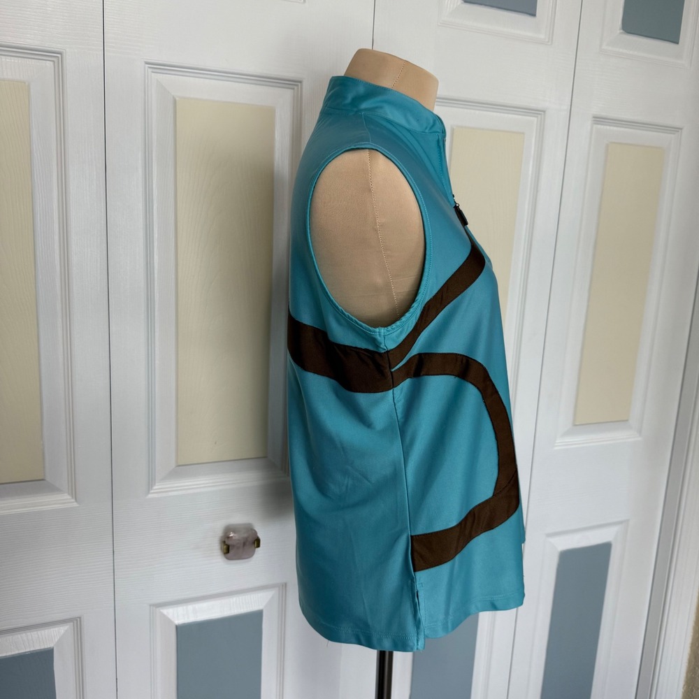 Jamie Sadock Womens Turquoise Brown Abstract Quarter Zip Golf Top Sleeveless S - Picture 2 of 9